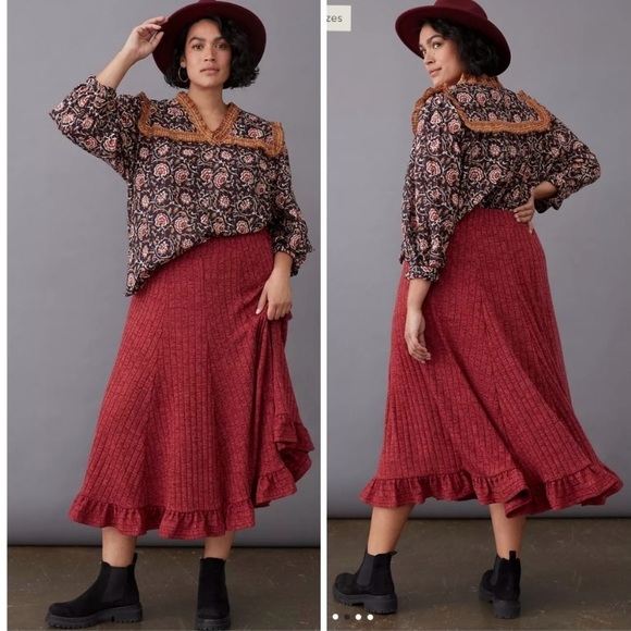 Anthropologie Pauline cranberry sweater skirt - Picture 2 of 6